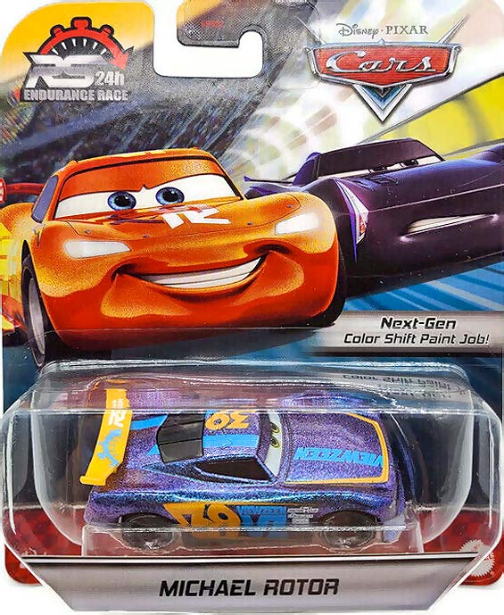 Michael Rotor (RS 24h Endurance Race) from the Cars 2021 series, Mattel 1:55 diecast on its card