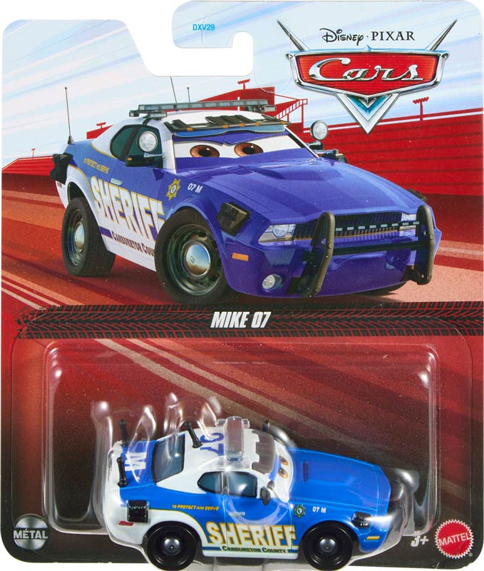 Mike 07 from the Cars 2015 series, Mattel 1:55 diecast on its card