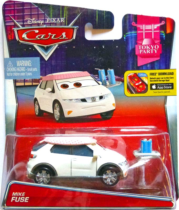 Mike Fuse from the Cars 2015 series, Mattel 1:55 diecast on its card
