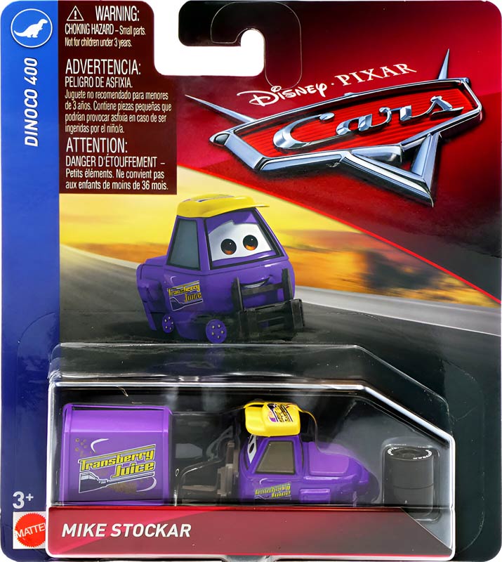 Mike Stockar from the Cars 2018-2019 series, Mattel 1:55 diecast on its card