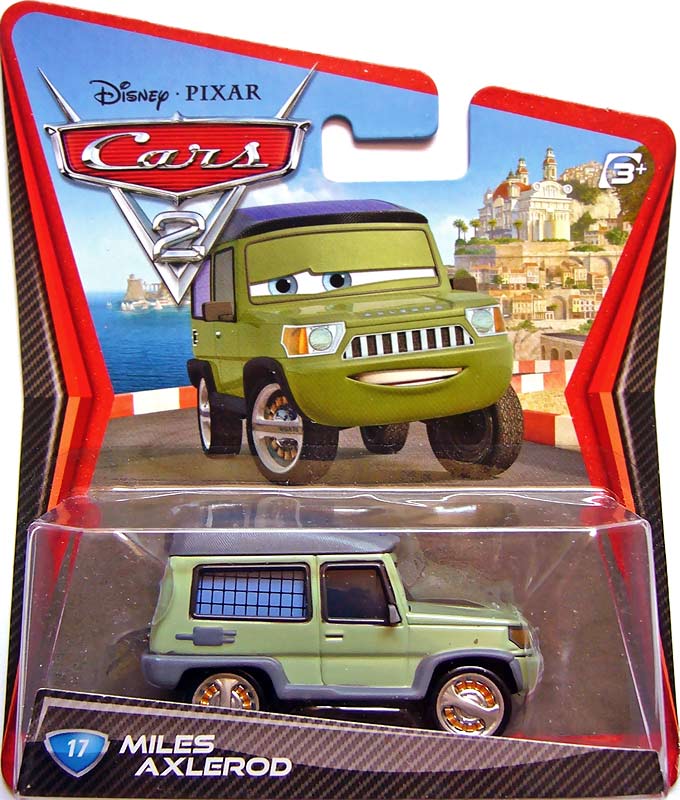 Miles Axlerod from the Cars 2 series, Mattel 1:55 diecast on its card