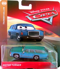 Motor Turner from the Cars 2018-2019 series, Mattel 1:55 diecast on its card