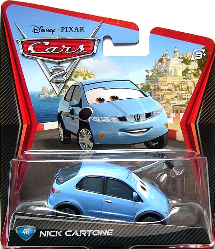 Nick Cartone from the Cars 2 series, Mattel 1:55 diecast on its card