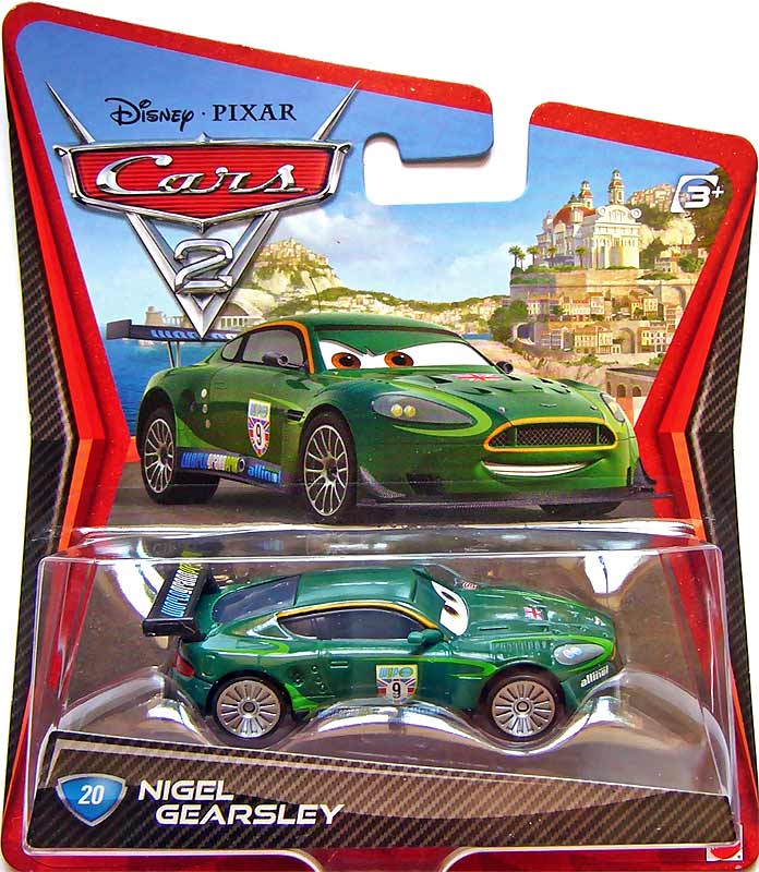 Nigel Gearsley from the Cars 2 series, Mattel 1:55 diecast on its card