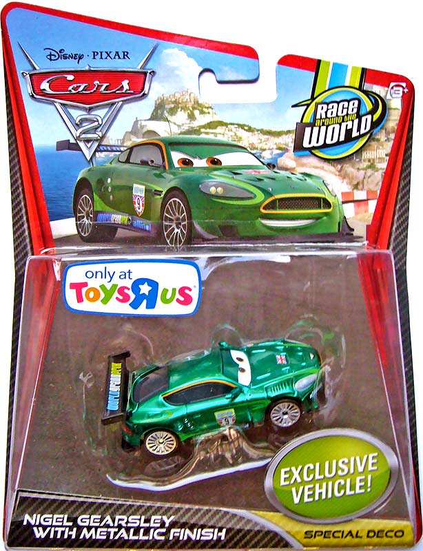 Nigel Gearsley with Metallic Finish from the Cars 2 series, Mattel 1:55 diecast on its card