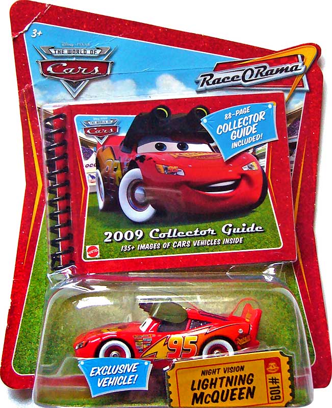 Night Vision McQueen from the Race O Rama series, Mattel 1:55 diecast on its card