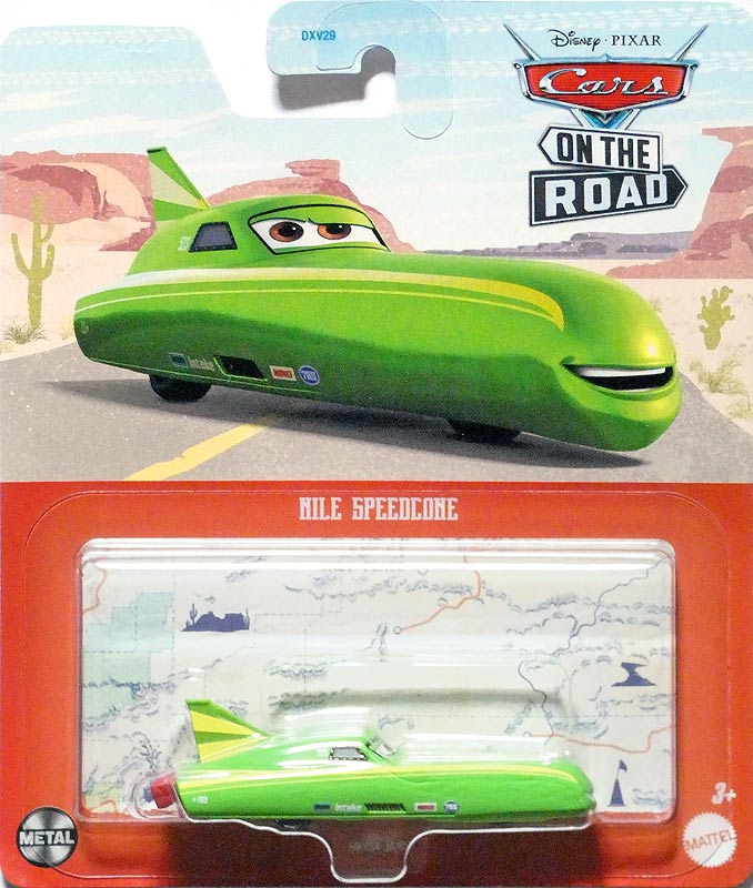 Nile Speedcone from the Cars on the Road series, Mattel 1:55 diecast on its card