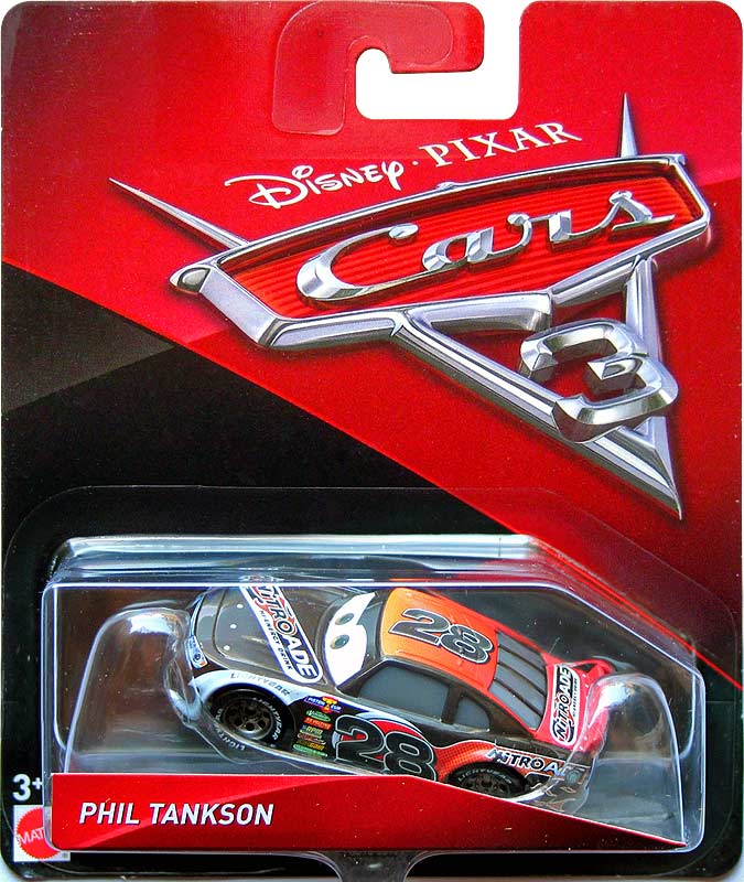 Phil Tankson from the Cars 3 series, Mattel 1:55 diecast on its card