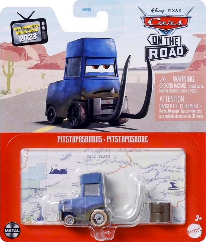 Pitstoposaurus from the Cars on the Road series, Mattel 1:55 diecast on its card