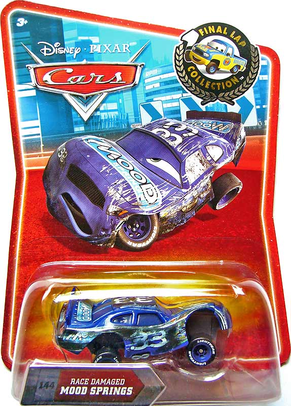 Race Damaged Mood Springs from the Final Lap series, Mattel 1:55 diecast on its card