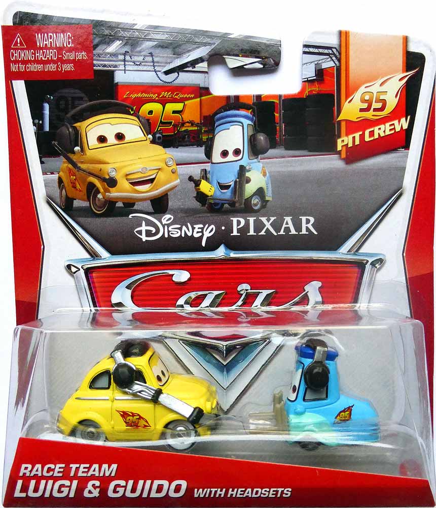 Race Team Guido with Headsets from the World of Cars 2014 series, Mattel 1:55 diecast on its card