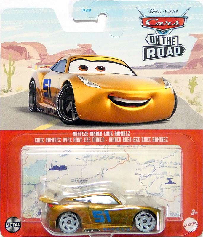 Racing Center Cruz Ramirez from the Cars on the Road series, Mattel 1:55 diecast on its card