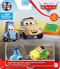Racing Start Luigi from the Cars 2021 series, Mattel 1:55 diecast on its card
