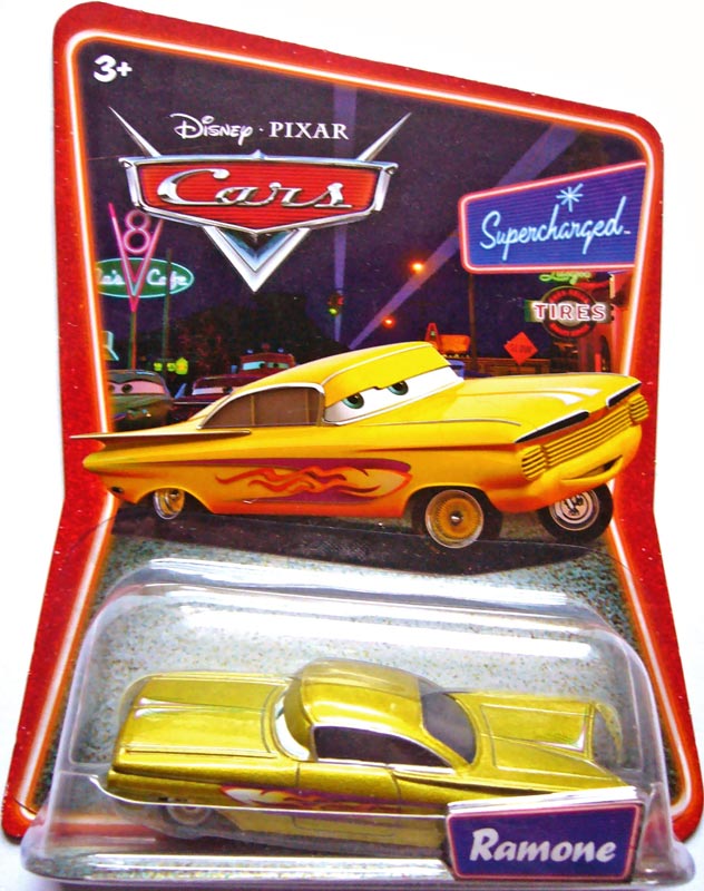 Ramone (yellow) from the Supercharged series, Mattel 1:55 diecast on its card