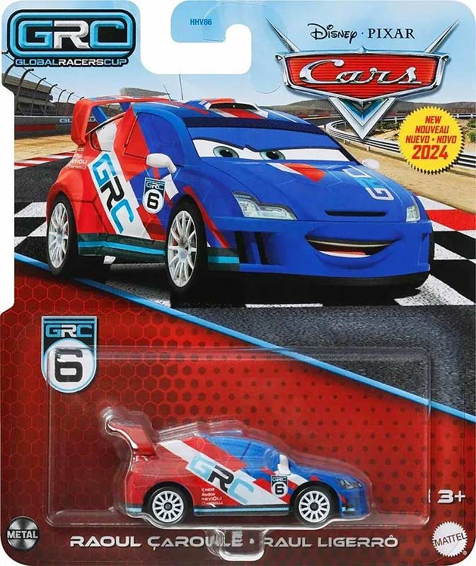 Raoul ÇaRoule (GRC) from the Cars 2024 series, Mattel 1:55 diecast on its card