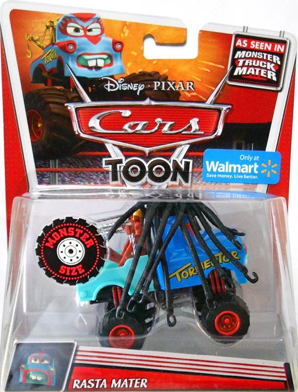 Rasta Mater from the Cars Toon series, Mattel 1:55 diecast on its card