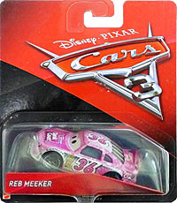 Reb Meeker from the Cars 3 series, Mattel 1:55 diecast on its card