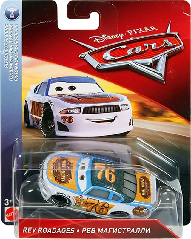 Rev Roadages from the Cars 2018-2019 series, Mattel 1:55 diecast on its card