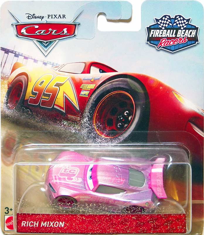 Rich Mixon (Fireball Beach Racer) from the Cars 2018-2019 series, Mattel 1:55 diecast on its card