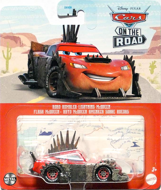 Road Rumbler Lightning McQueen from the Cars on the Road series, Mattel 1:55 diecast on its card