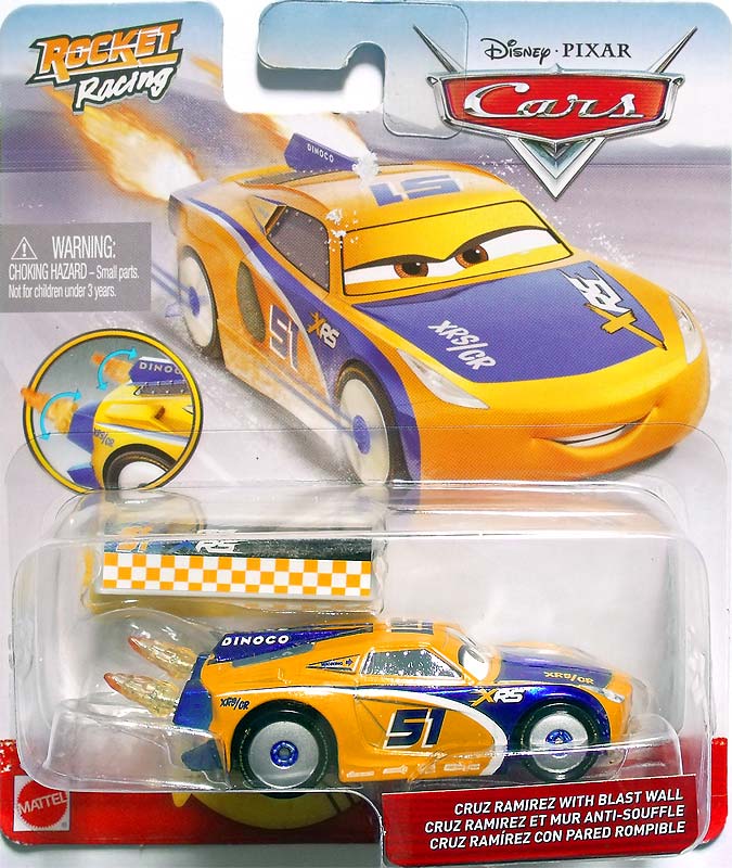 Rocket Racing Cruz Ramirez from the Blue Desert series, Mattel 1:55 diecast on its card