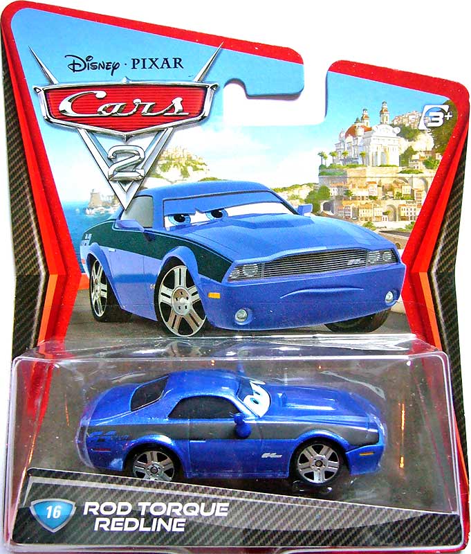 Rod Torque Redline from the Cars 2 series, Mattel 1:55 diecast on its card
