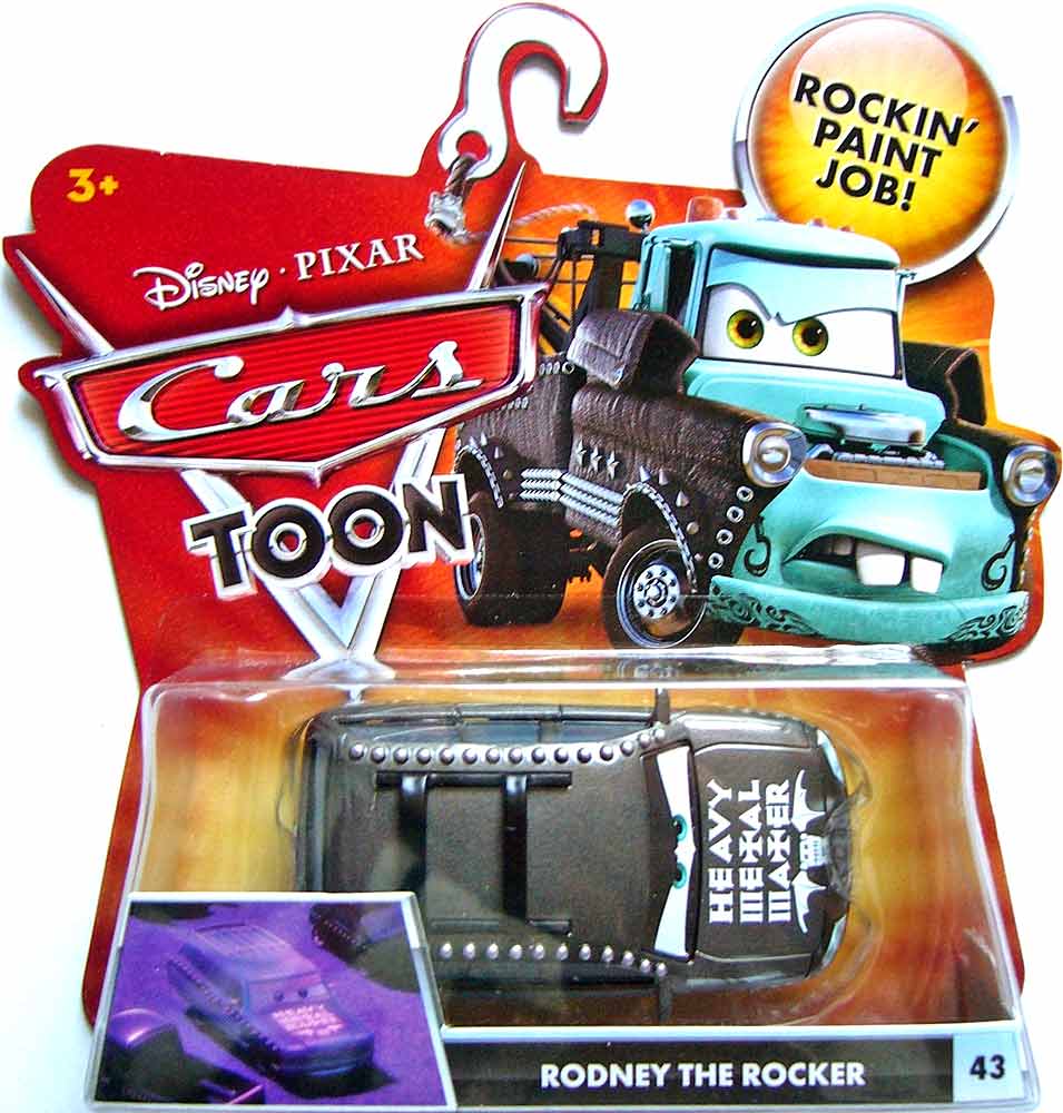 Rodney the Rocker from the Cars Toon series, Mattel 1:55 diecast on its card
