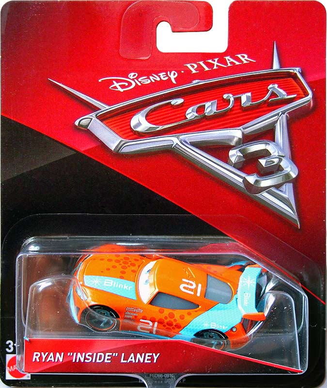 Ryan "Inside" Laney from the Cars 3 series, Mattel 1:55 diecast on its card