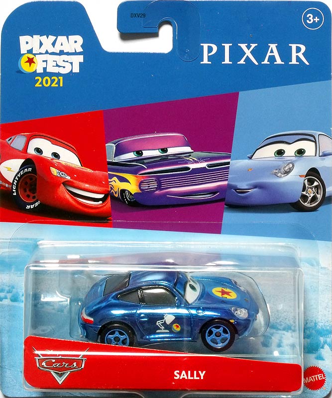 Sally (Pixar Fest 2021) from the Cars 2021 series, Mattel 1:55 diecast on its card