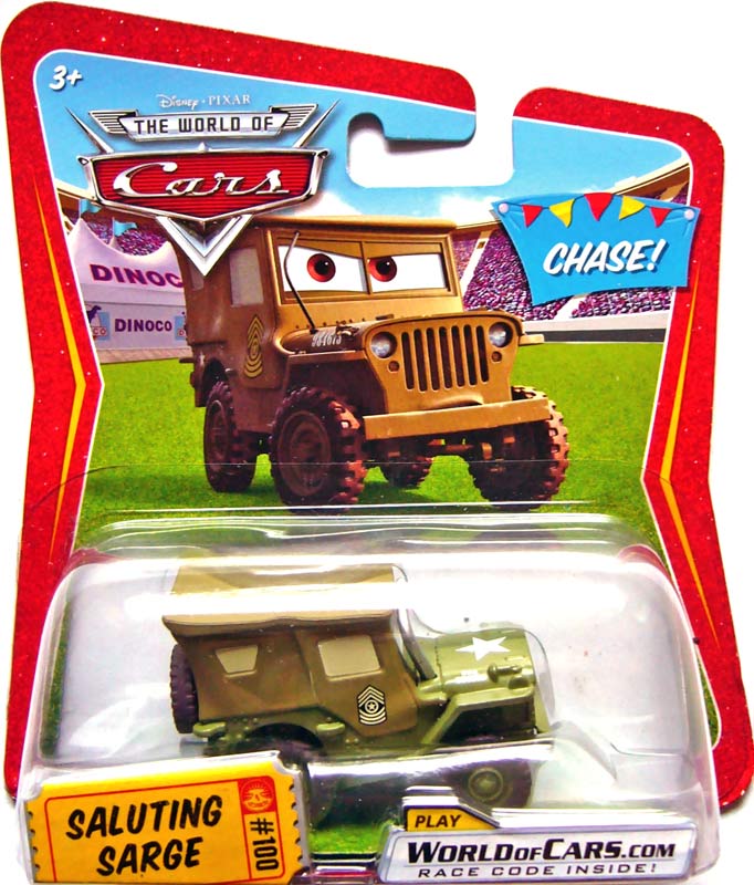 Saluting Sarge (Chase) from the Race O Rama series, Mattel 1:55 diecast on its card