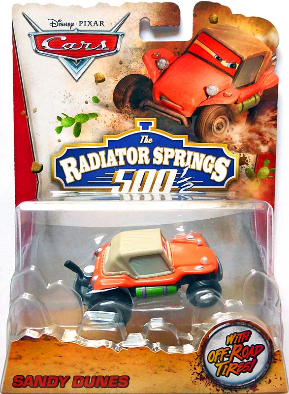 Sandy Dunes from the World of Cars 2014 series, Mattel 1:55 diecast on its card