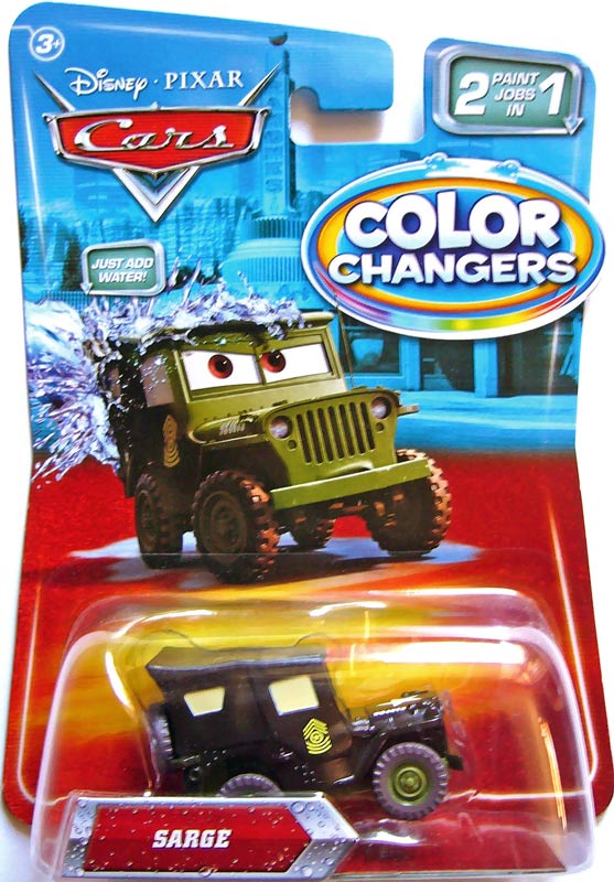Sarge (color changer) from the Final Lap series, Mattel 1:55 diecast on its card
