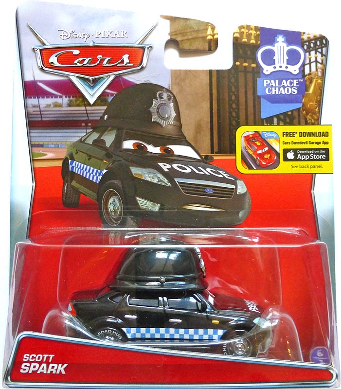 Scott Spark from the Cars 2015 series, Mattel 1:55 diecast on its card