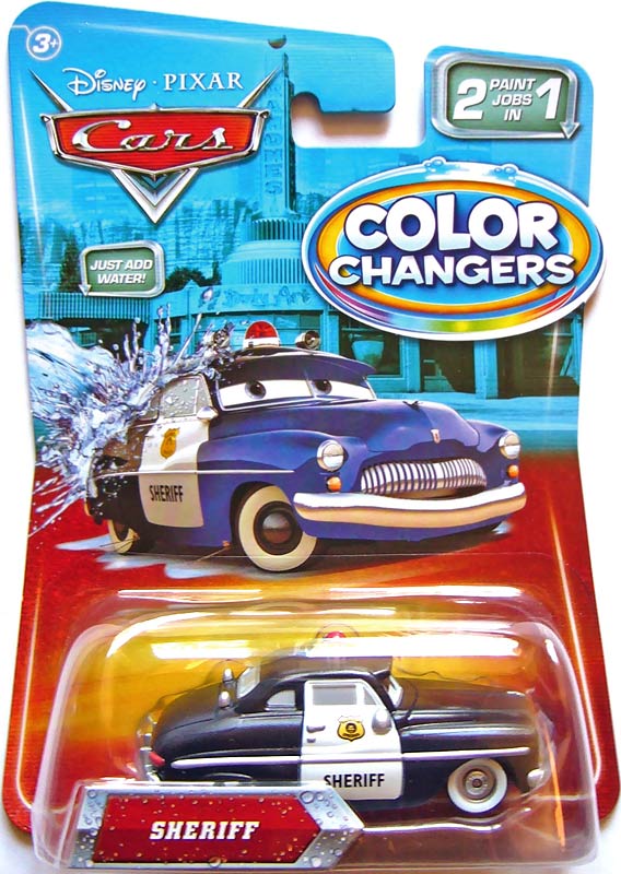 Sheriff (color changer) from the Final Lap series, Mattel 1:55 diecast on its card