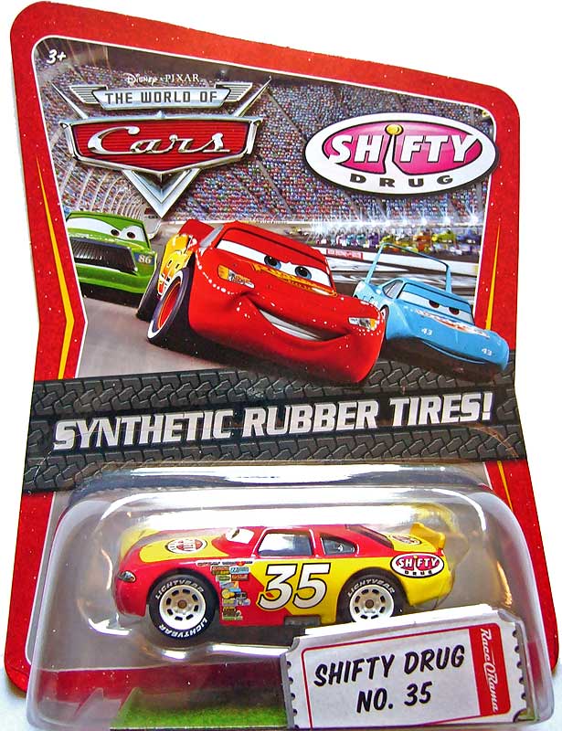 Shifty Drug (rubber tires) from the Race O Rama series, Mattel 1:55 diecast on its card