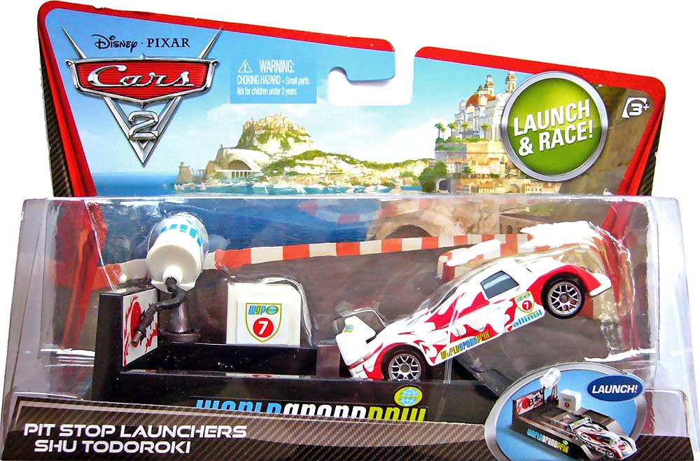 Shu Todoroki from the Cars 2 series, Mattel 1:55 diecast on its card