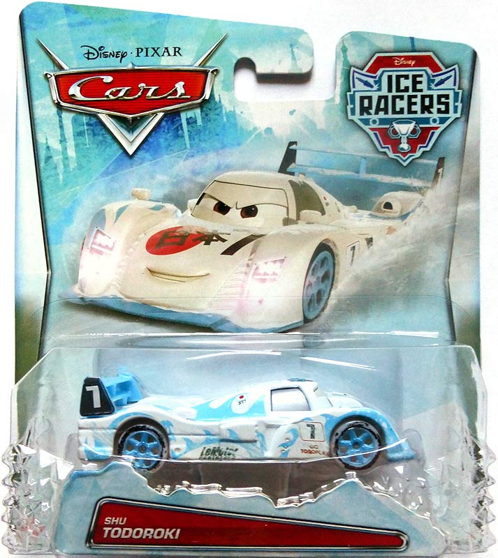Shu Todoroki (Ice Racer) from the Cars 2015 series, Mattel 1:55 diecast on its card