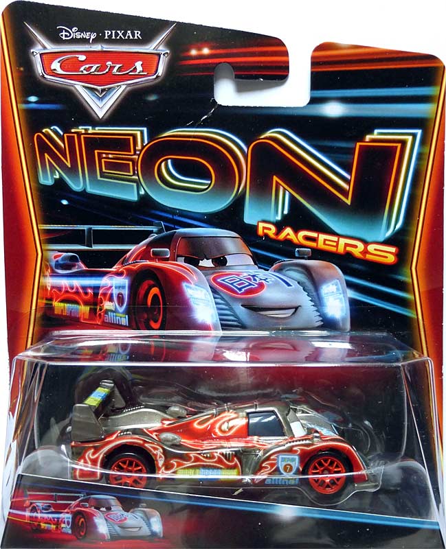 Shu Todoroki (Neon Metallic Deco) from the World of Cars 2014 series, Mattel 1:55 diecast on its card