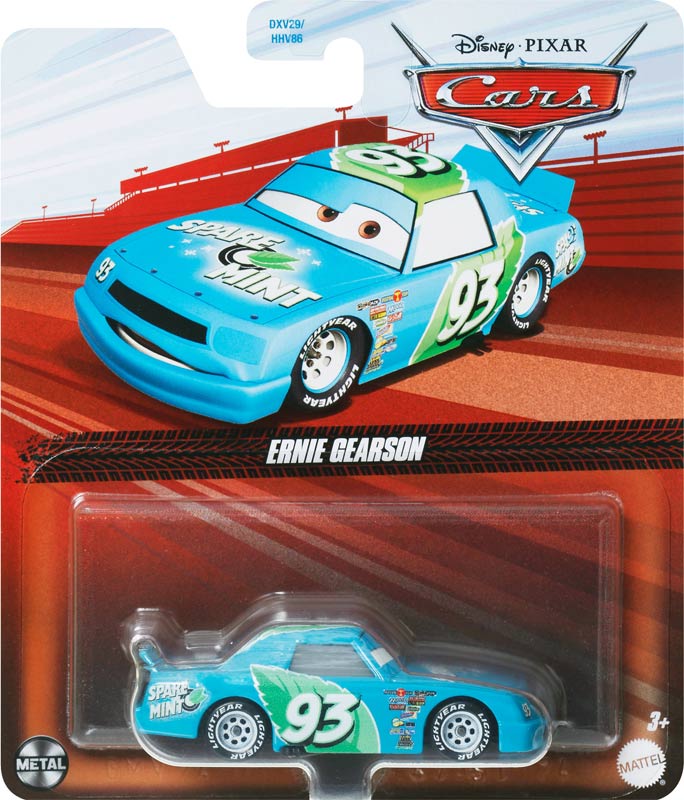 Sparemint from the World of Cars series, Mattel 1:55 diecast on its card