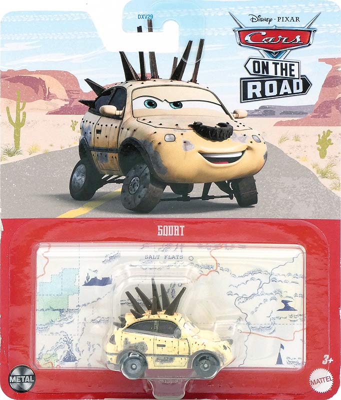 Squat from the Cars on the Road series, Mattel 1:55 diecast on its card