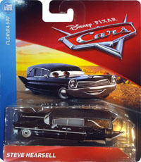 Steve Hearsell from the Cars 2018-2019 series, Mattel 1:55 diecast on its card