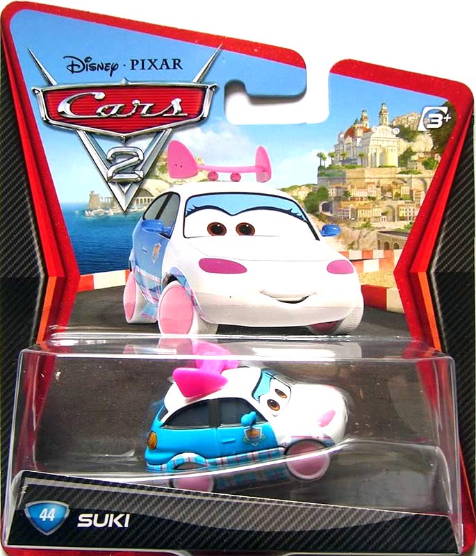 Suki from the Cars 2 series, Mattel 1:55 diecast on its card