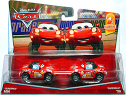 Superfan Tia from the Cars 2015 series, Mattel 1:55 diecast on its card