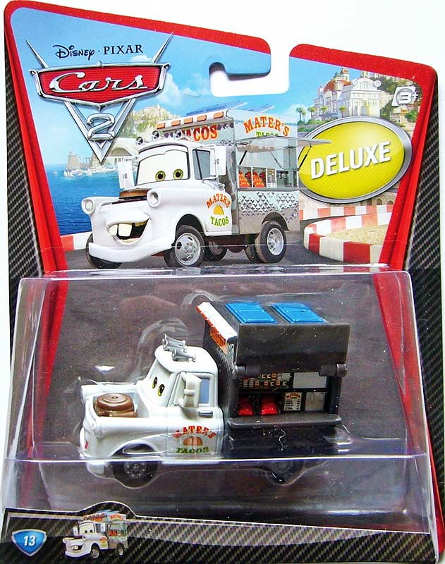 Taco Mater from the Cars 2 series, Mattel 1:55 diecast on its card