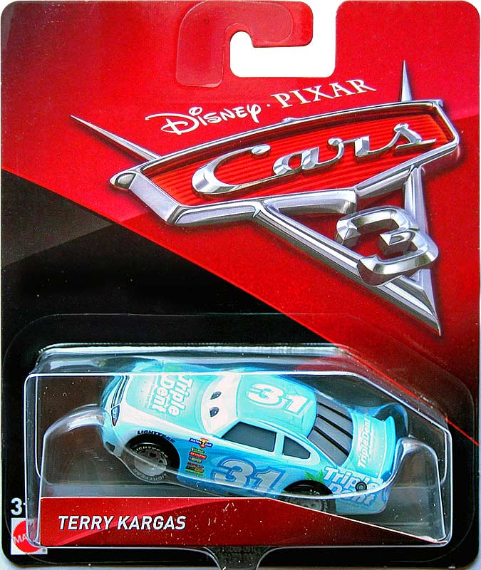 Terry Kargas from the Cars 3 series, Mattel 1:55 diecast on its card