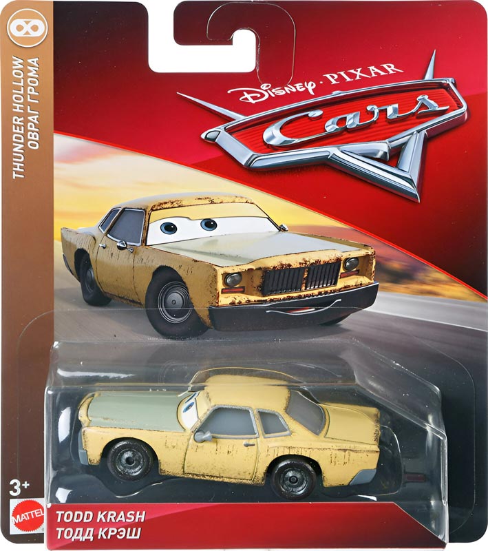 Todd Krash from the Cars 2018-2019 series, Mattel 1:55 diecast on its card