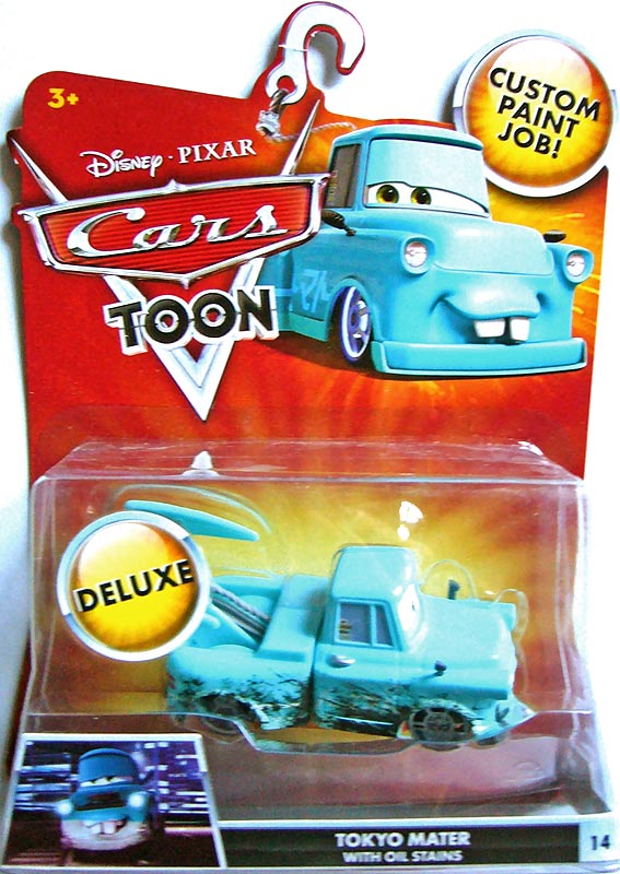 Tokyo Mater with Oil Stains from the Cars Toon series, Mattel 1:55 diecast on its card