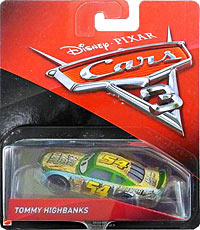Tommy Highbanks from the Cars 3 series, Mattel 1:55 diecast on its card