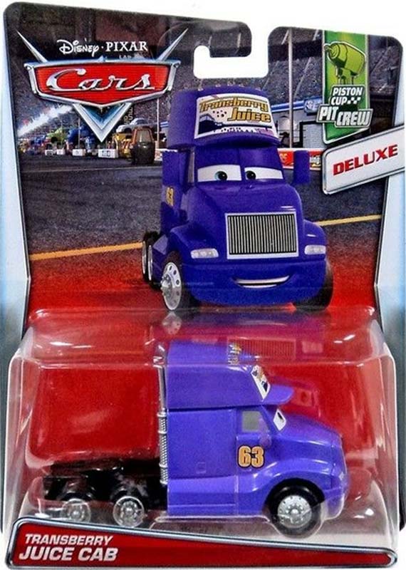 Transberry Juice Semi from the Cars 2017 series, Mattel 1:55 diecast on its card