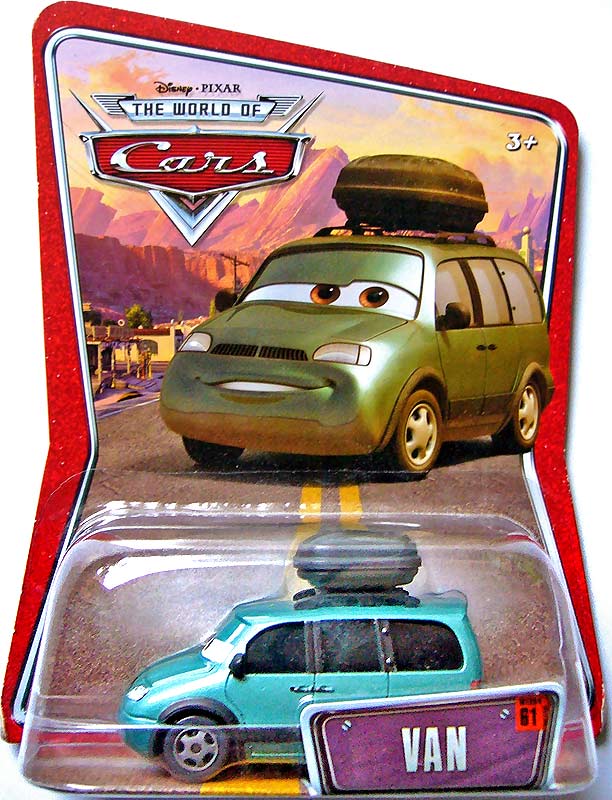 Van from the World of Cars series, Mattel 1:55 diecast on its card